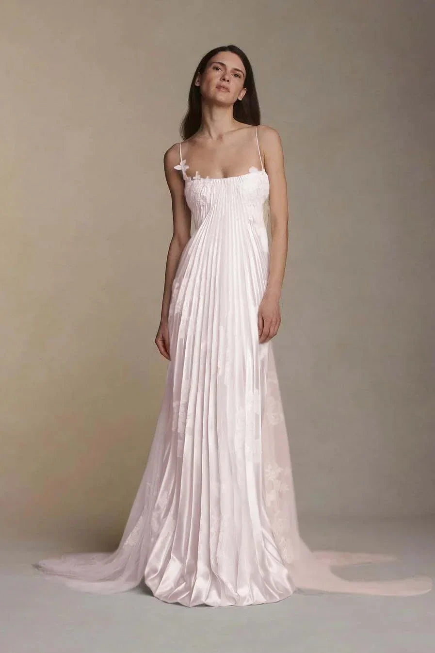 Stain Spaghetti Strap Sleeveless Long Prom Dress With Appliques