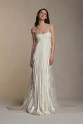 Stain Spaghetti Strap Sleeveless Long Prom Dress With Appliques
