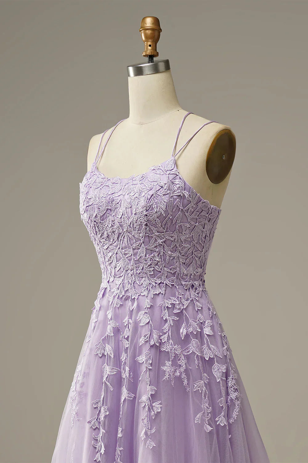 A-Line Spaghetti Straps Long Prom Dress with Appliques