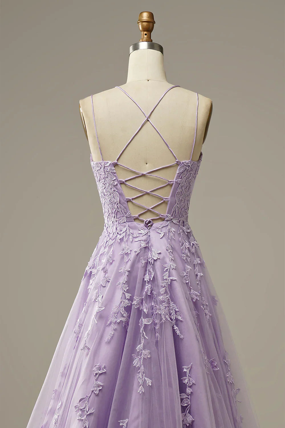 A-Line Spaghetti Straps Long Prom Dress with Appliques