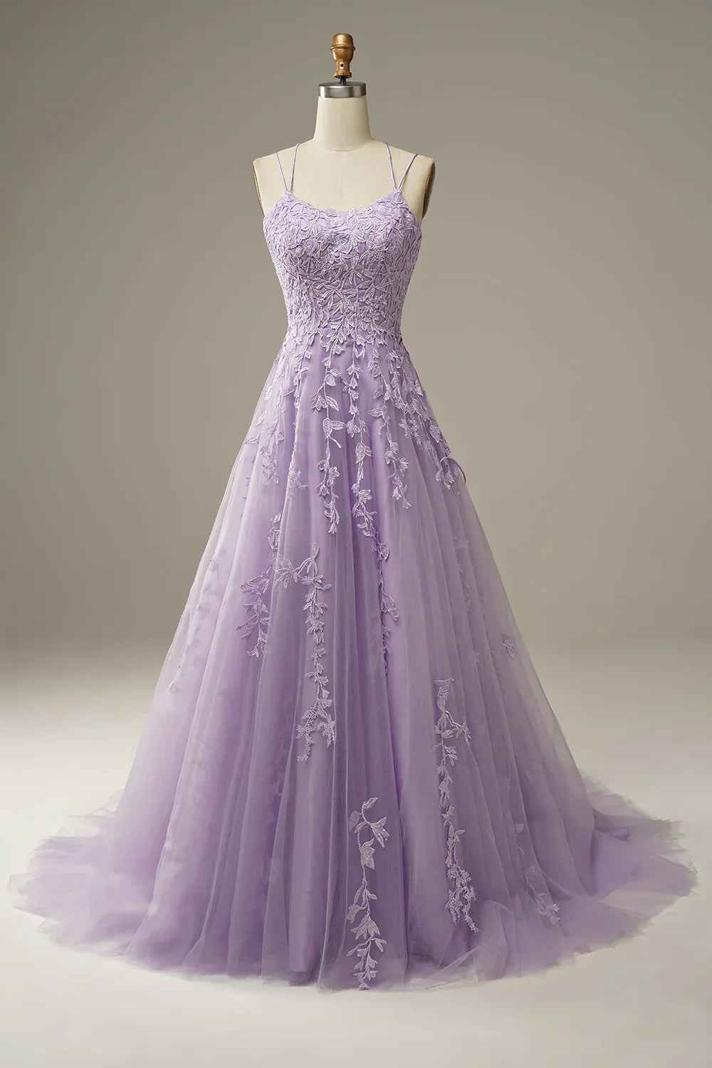 A-Line Spaghetti Straps Long Prom Dress with Appliques
