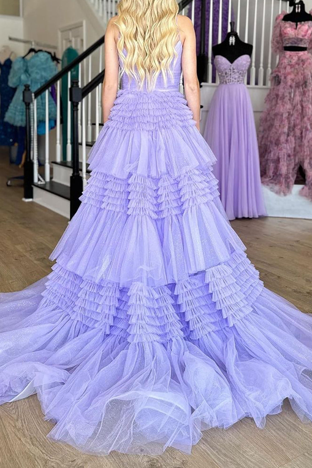 A Line Spaghetti Straps Pink Long Prom Dress with Split
