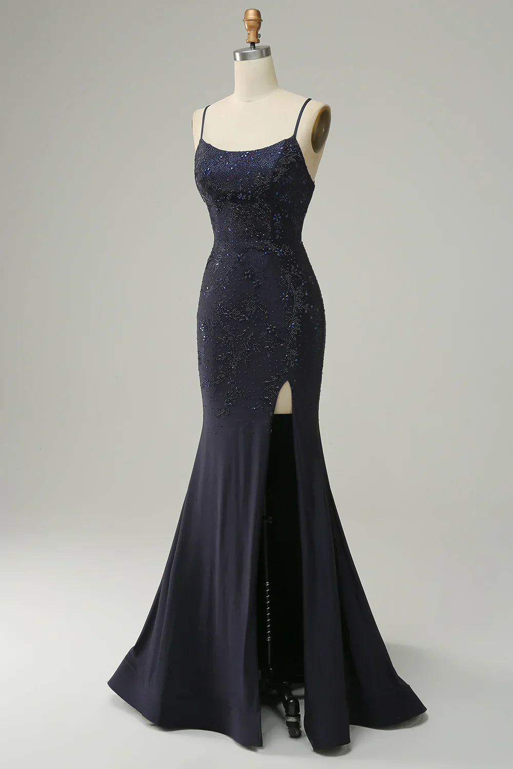 Spaghetti Straps Beaded Mermaid Prom Dress with Split