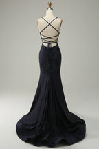 Spaghetti Straps Beaded Mermaid Prom Dress with Split