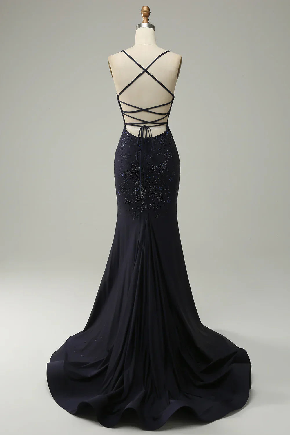 Spaghetti Straps Beaded Mermaid Prom Dress with Split