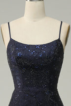 Spaghetti Straps Beaded Mermaid Prom Dress with Split