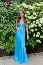 V-neck Beaded Back Tie A-line Long Dress
