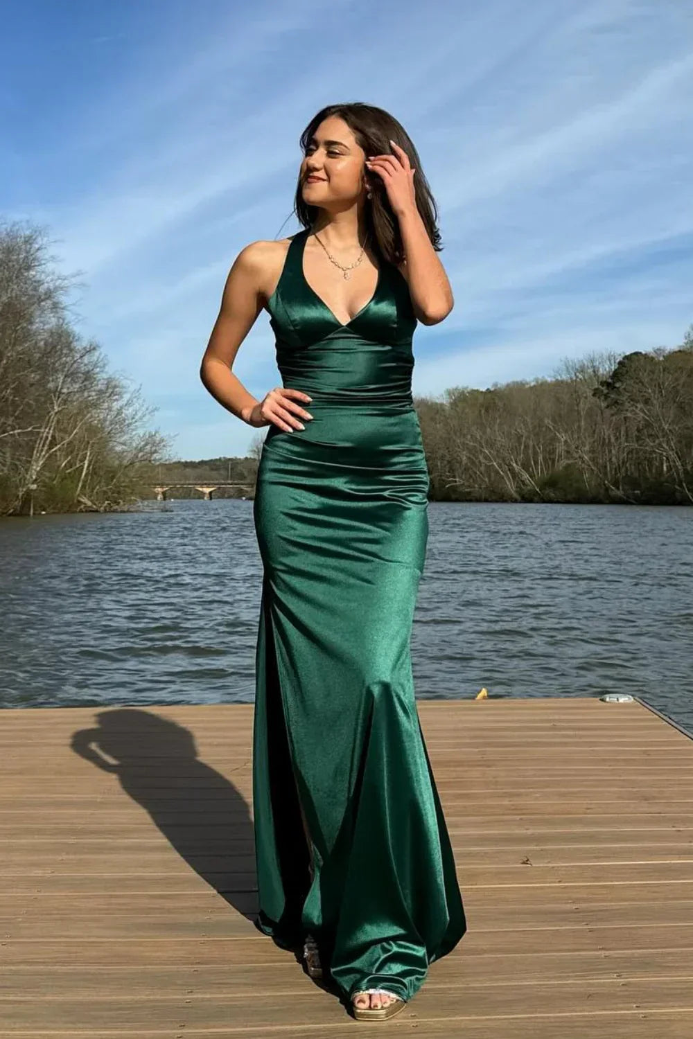 V-neck Ink Criss-cross Back Long Dress