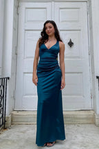V-neck Ink Criss-cross Back Long Dress