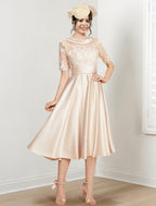A-Line/Princess Scoop Tea-Length Mother of the Bride Dresses