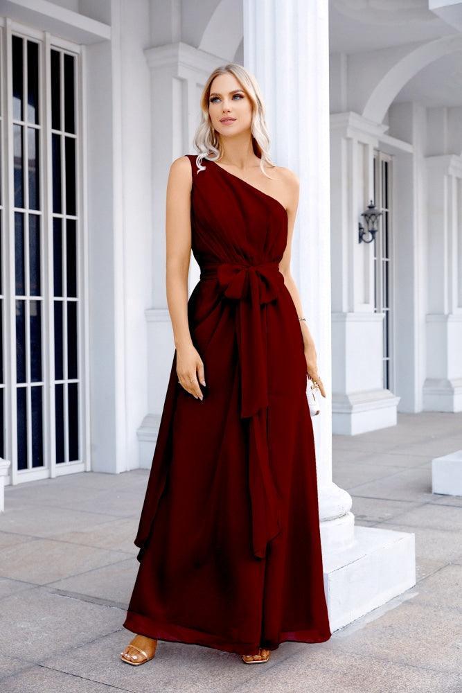 Ladies Chiffon One Shoulder Bridesmaid Evening Dress Wedding Party Evening Dress 28133