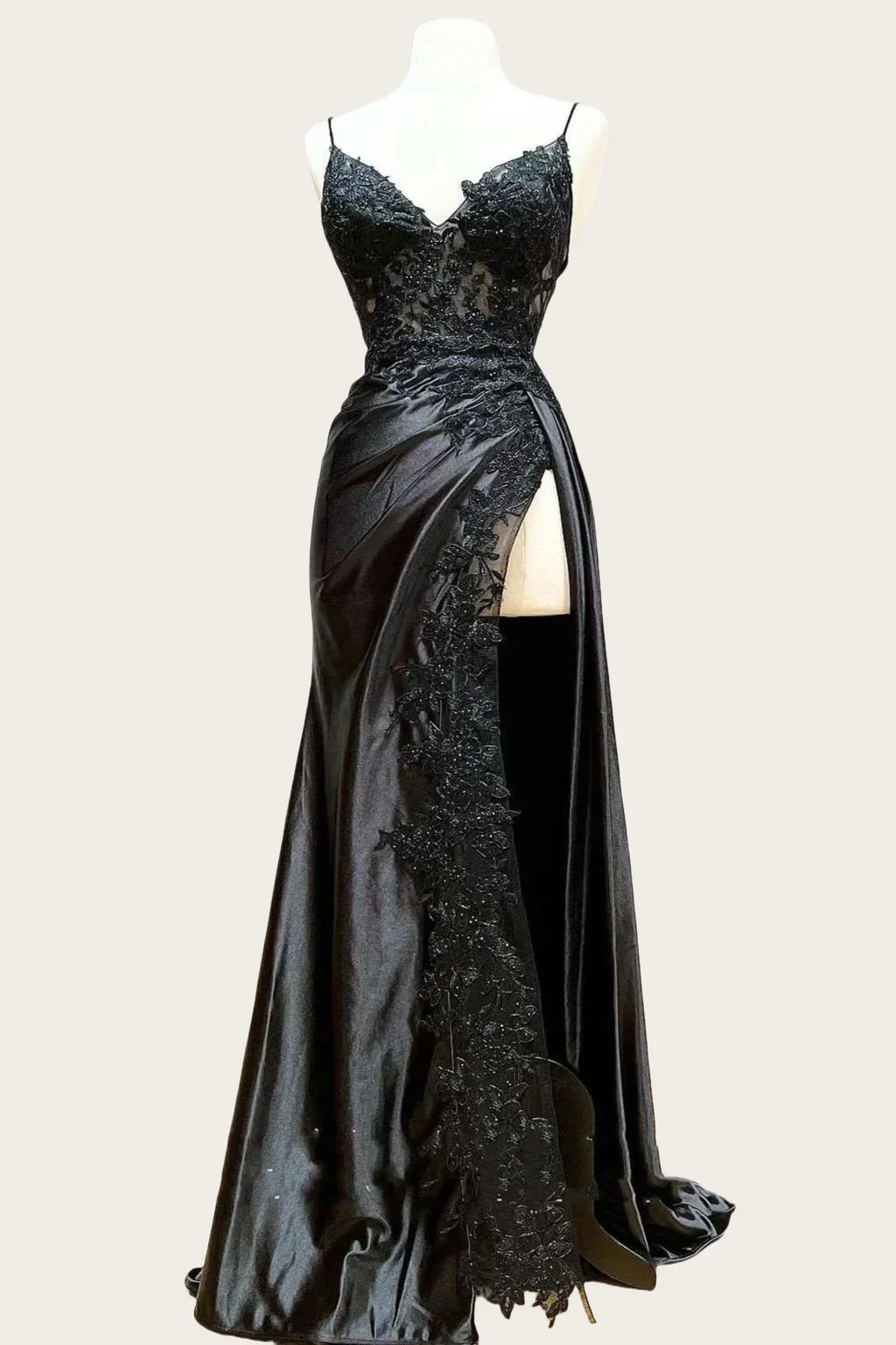 Straps Appliques Long Dress with Slit