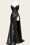 Straps Appliques Long Dress with Slit