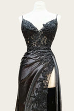 Straps Appliques Long Dress with Slit