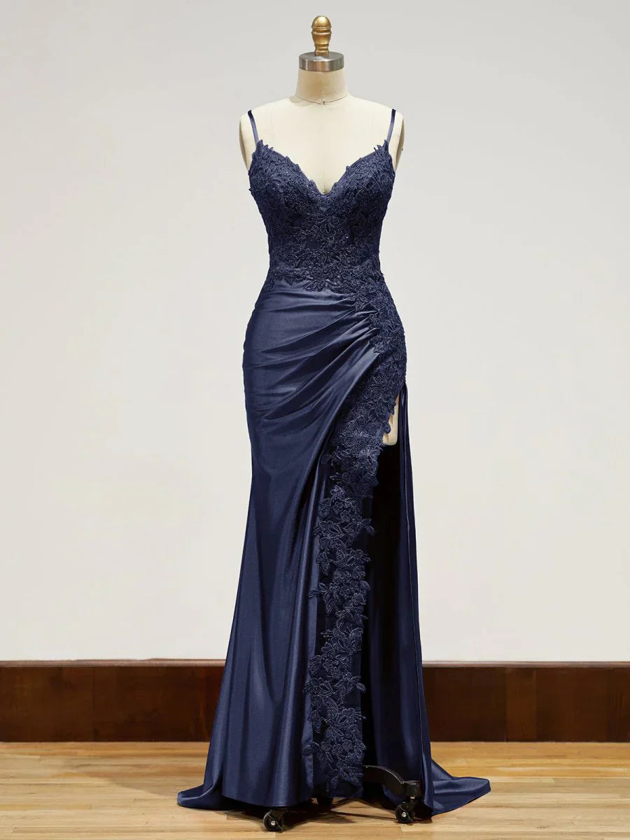 Sheath Long Appliques Prom Dress