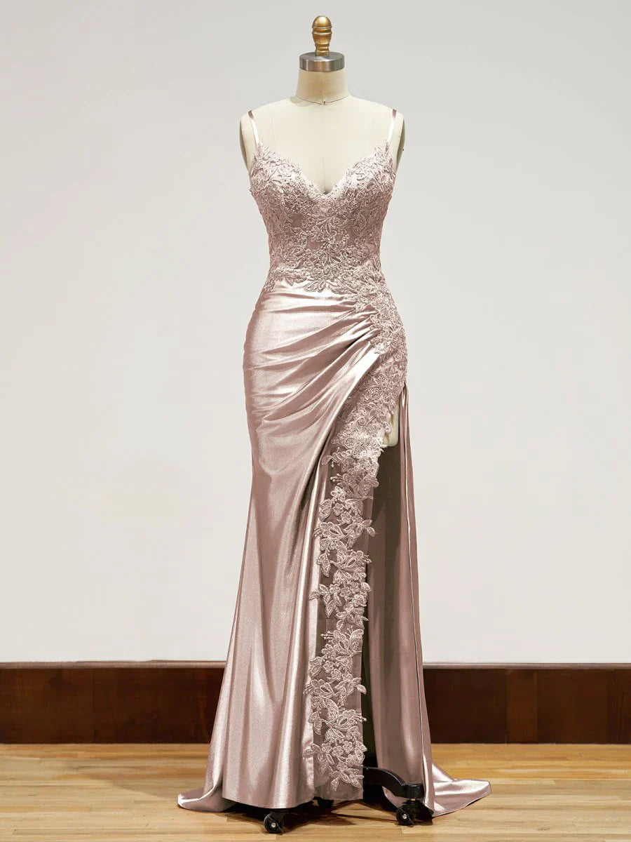 Sheath Long Appliques Prom Dress