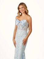 Strapless Mermaid Lace Appliques Long Prom Dress