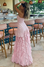 Sheath Strapless Long Prom Dress with Ruffles