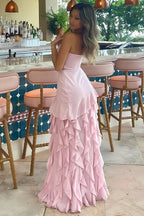 Sheath Strapless Long Prom Dress with Ruffles