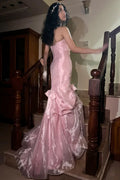 Mermaid Strapless Long Prom Dress with Ruffles