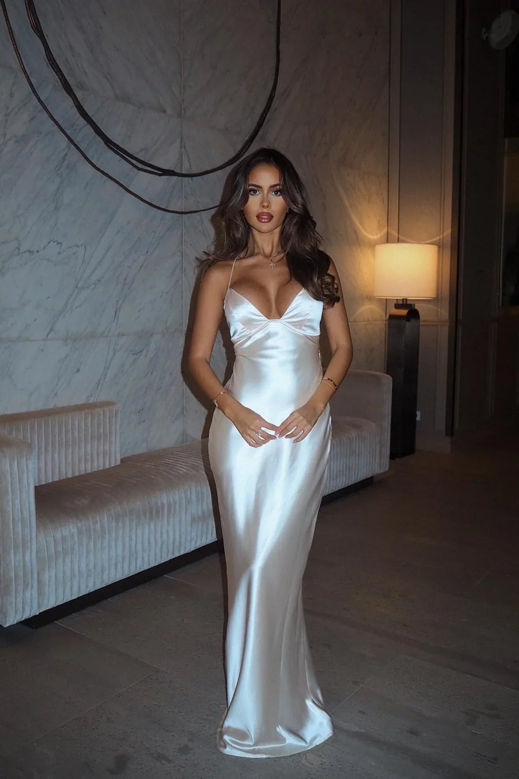 Simple Sheath Spaghetti Straps White Long Party Dress with Criss Cross Back