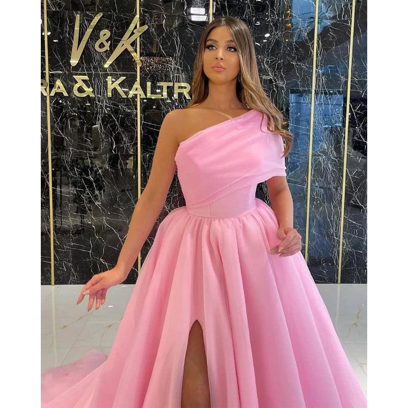 Unique One Shoulder High Split Long Prom Formal Evening Dress