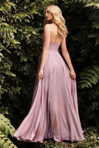 Spaghetti Straps V Neck Wrap Satin Gown