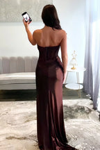 Mermaid Strapless Long Metallic Prom Dress with Leg Slit