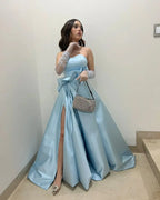 A Line Sweetheart Light Blue Long Prom Dress with Split Front