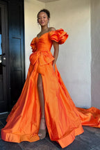 A-Line Off The Shoulder Long Satin Prom Dress