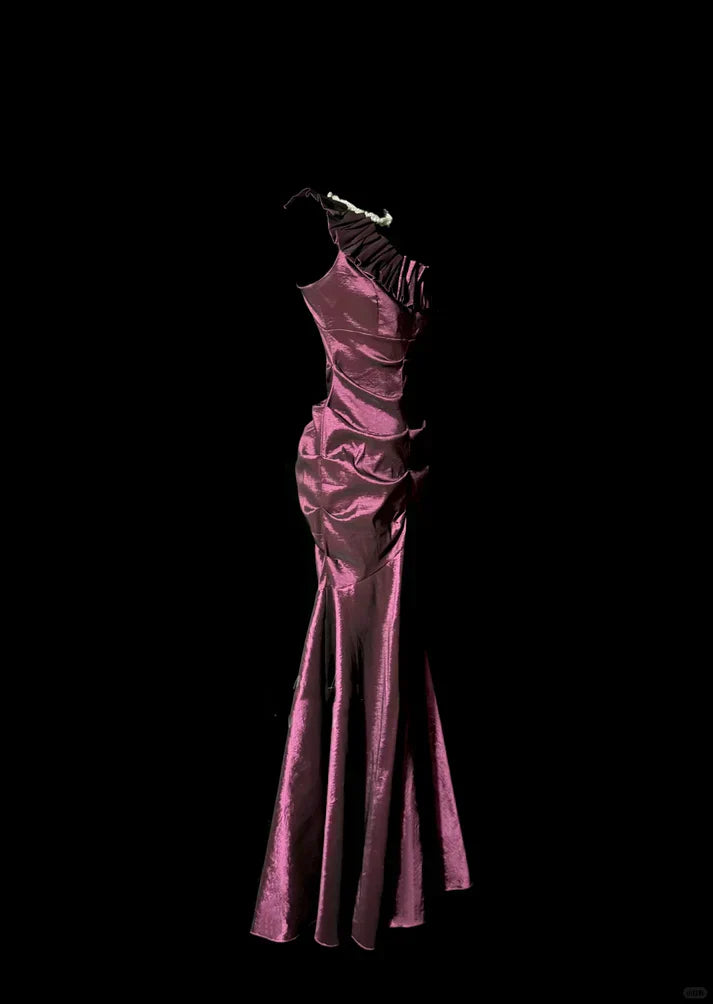 Mermaid One Shoulder Sleeveless Long Prom Gown Fairy Prom Dresses