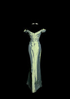 Mermaid Off The Shoulder Green Long Prom Gown Fairy Prom Dresses