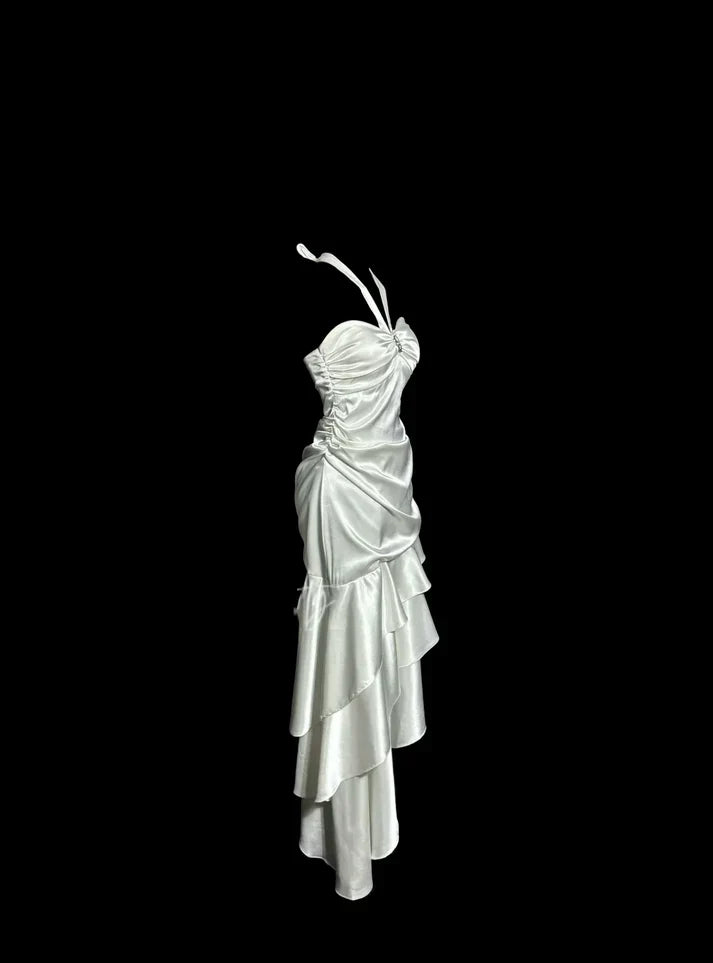 Mermaid Halter Satin High Low Evening Dress Prom Dresses
