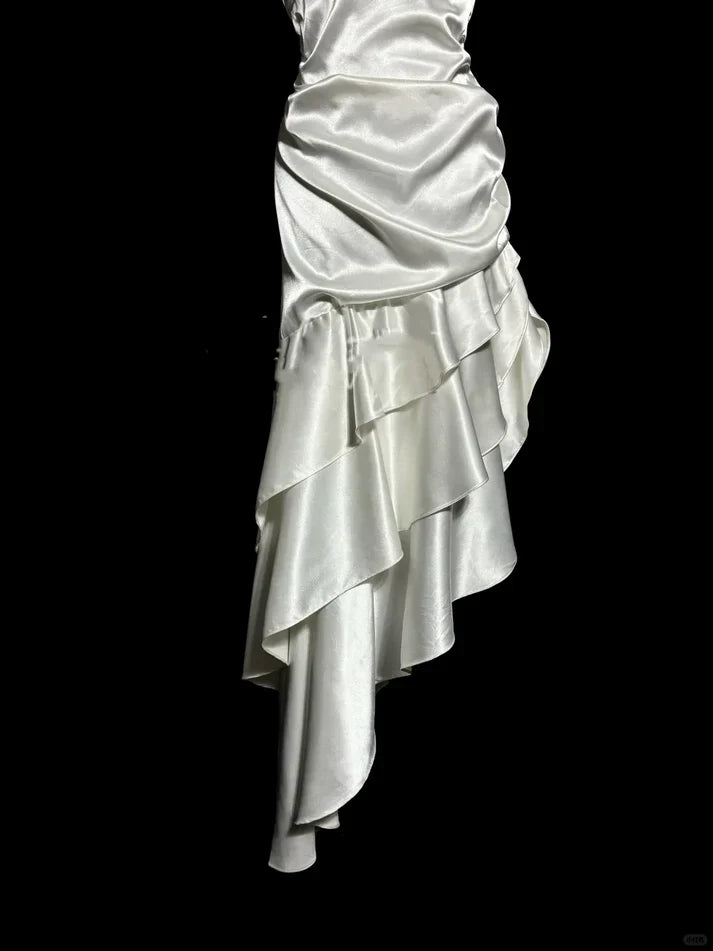 Mermaid Halter Satin High Low Evening Dress Prom Dresses