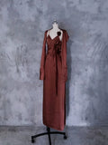 A line Spaghetti Straps Burgundy Floral Long Prom Dresses Birthday Dress