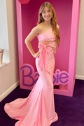 One-Shoulder Mermaid Satin Long Party Dresses