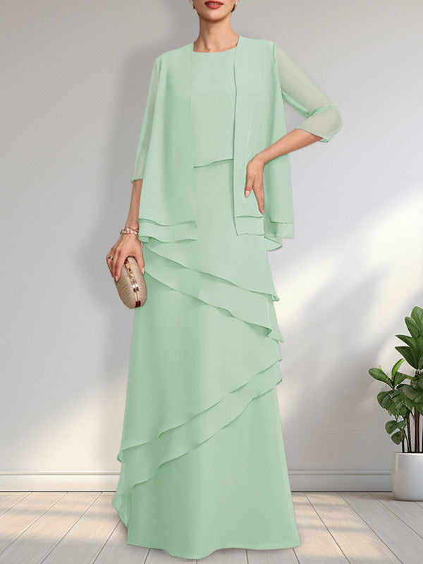 Sheath Scoop Floor-Length Chiffon Mother of the Bride Dress