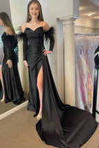 Long Prom Dress with Feathers