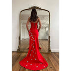 Sheath Strapless Beads Side Split Red Long Prom Dress