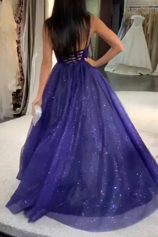 V-Neck Sleeveless A-Line Tulle Prom Party Dresses