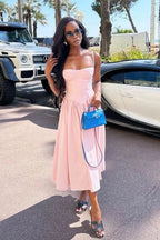Blushing Spaghetti Straps A-Line Tea-Length Formal Dresses