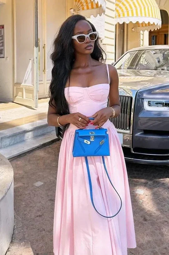 Blushing Spaghetti Straps A-Line Tea-Length Formal Dresses