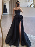 Strapless Satin Long Prom Dress With High Split