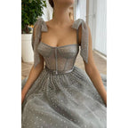 Sweetheart Silver Tulle Sparkly Formal Dress