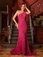 Mermaid One-Shoulder Sleeveless Ruffles Long Tight Prom Dresses