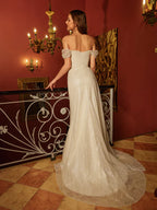 Sparkly Sheath/Column Off-the-Shoulder Split Side Long Evening Dresses
