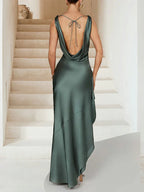 Sheath V-Neck Ankle-Length Ruched Evening Dresses with Split Sid