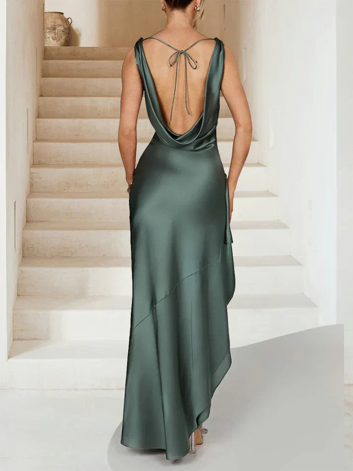 Sheath V-Neck Ankle-Length Ruched Evening Dresses with Split Sid