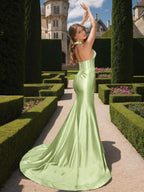 Mermaid Halter Sleeveless Ruched Prom Dresses