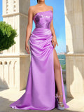 Mermaid Strapless Sleeveless Split Side Prom Dresses